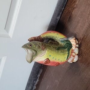 Burton + Burton "The Big Catch" ceramic fish pitcher 10" tall